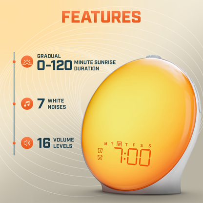 Wake-Up Sun Lamp Alarm Clock | Gradual Sunrise Glow & Customizable Sounds for Gentle Mornings