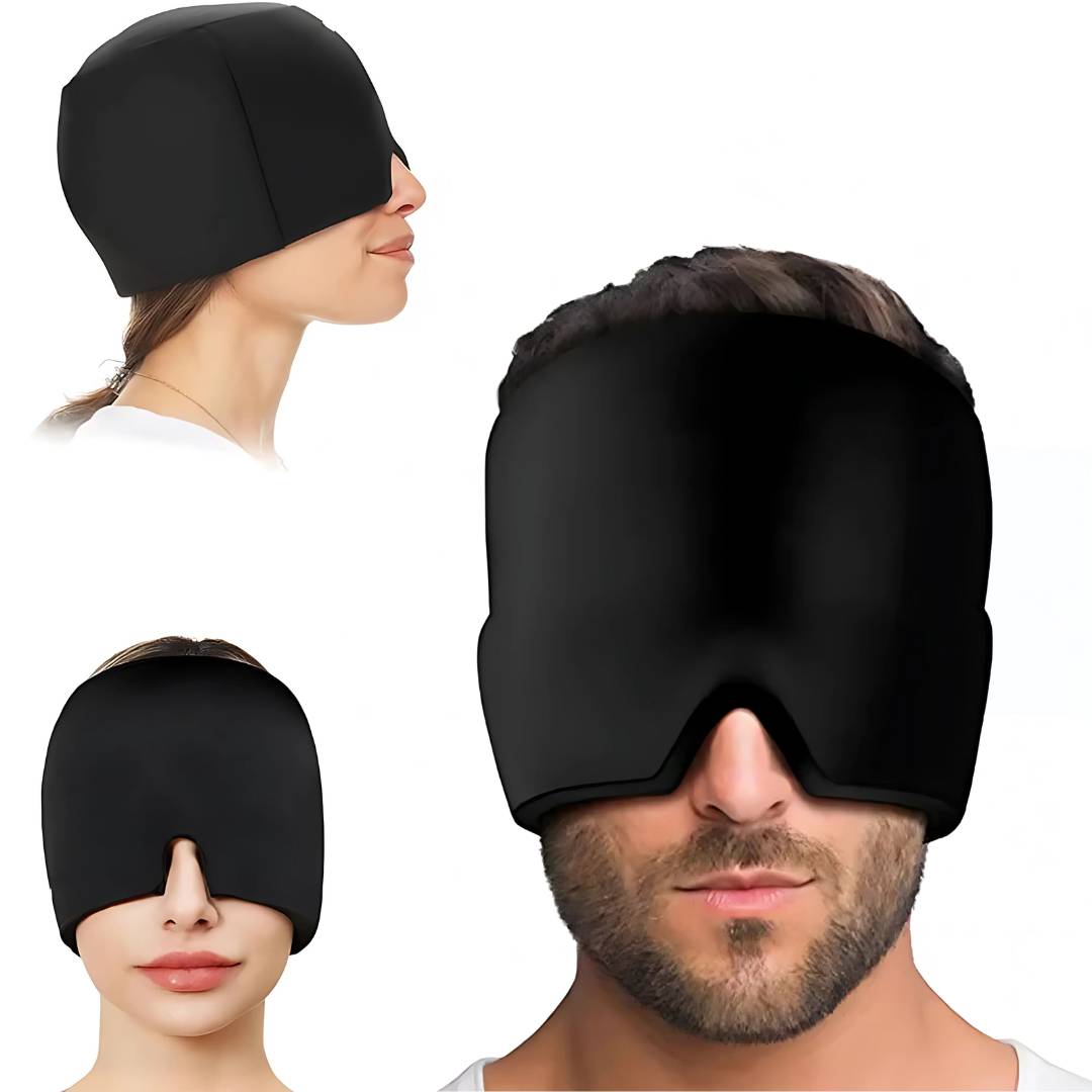 Cold Cap for Migraines – Gel Hood Headache Relief Mask with Light-Blocking Pressure Therapy