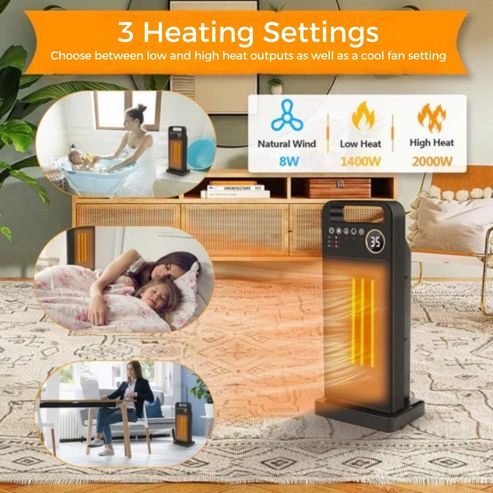 2000W Electric Room Heater | Remote Control, Touch Screen & Vertical 120° Oscillation for Home Use