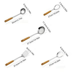 Stainless Cooking Utensils Set – Hanging Metal Utensils with Wooden Handle for Kitchen