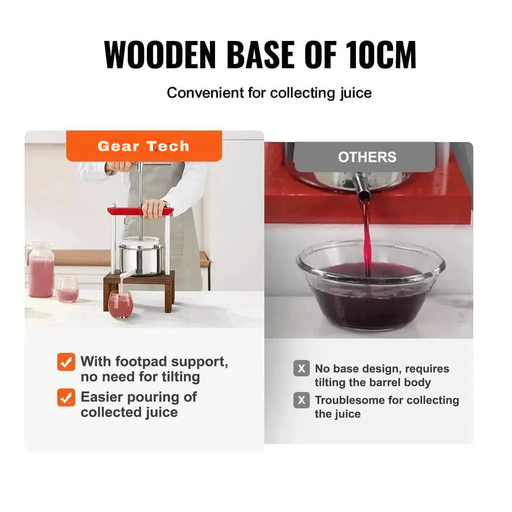 Manual Fruit & Wine Press | 2L Capacity, Sturdy Beech Wood & Stainless Steel for Efficient Juicing at Home or Winery