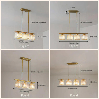 Modern Art Deco Glass Kitchen Island Lamps | Adjustable Height. 3-4 Lights & Ideal for Dining Room and Kitchen Lighting