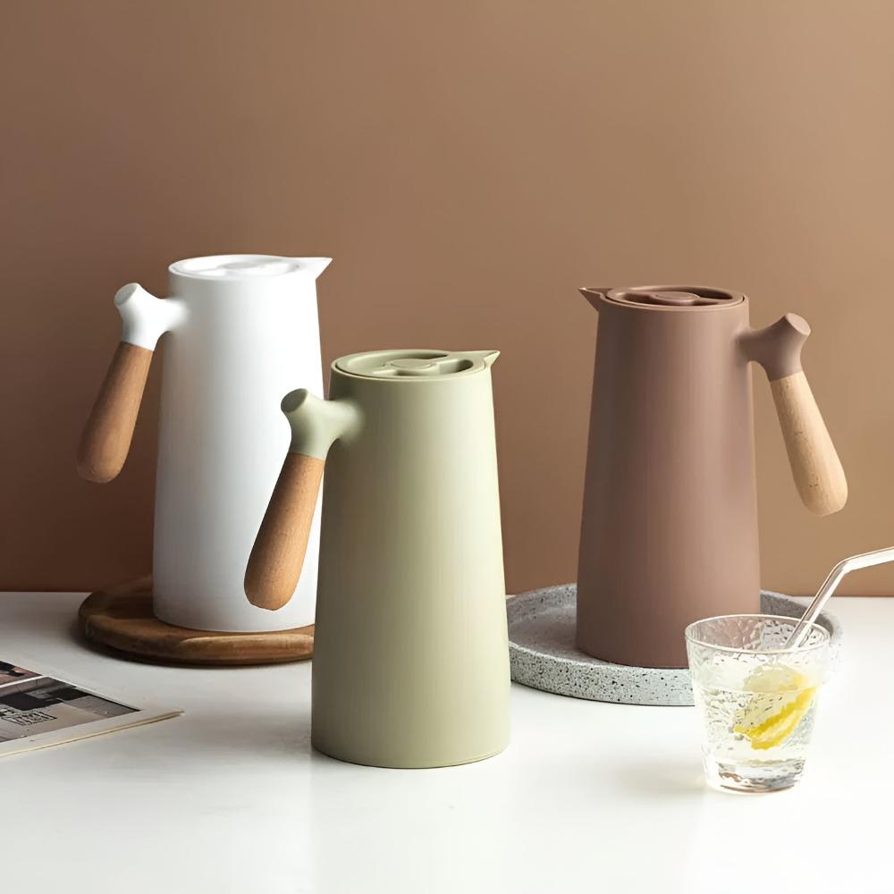Large Tea Pot - Insulated Carafe with Wooden Handle