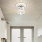 Modern 1-Light Flush Mount Ceiling Light | Black Brass Fixture with Crystal Shade for Hallway & Living Room