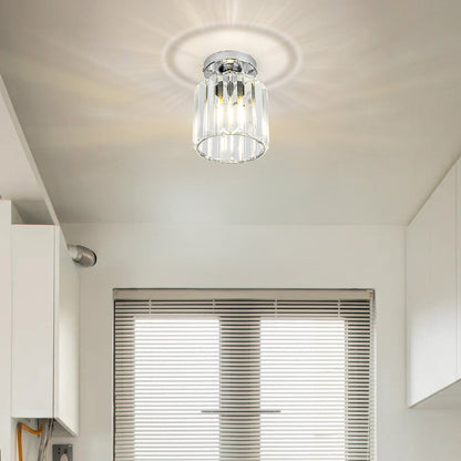 Modern 1-Light Flush Mount Ceiling Light | Black Brass Fixture with Crystal Shade for Hallway & Living Room
