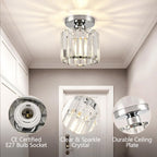 Modern 1-Light Flush Mount Ceiling Light | Black Brass Fixture with Crystal Shade for Hallway & Living Room