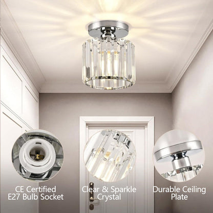 Modern 1-Light Flush Mount Ceiling Light | Black Brass Fixture with Crystal Shade for Hallway & Living Room
