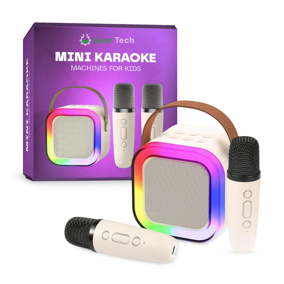 Mini Karaoke Machine for Kids | Portable Bluetooth Speaker with 2 Microphones, Voice Changer & LED Lights for Family Fun