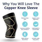 Copper Knee Support & Straps for Running – Compression Sleeve for Pain Relief, Stability & Mobility