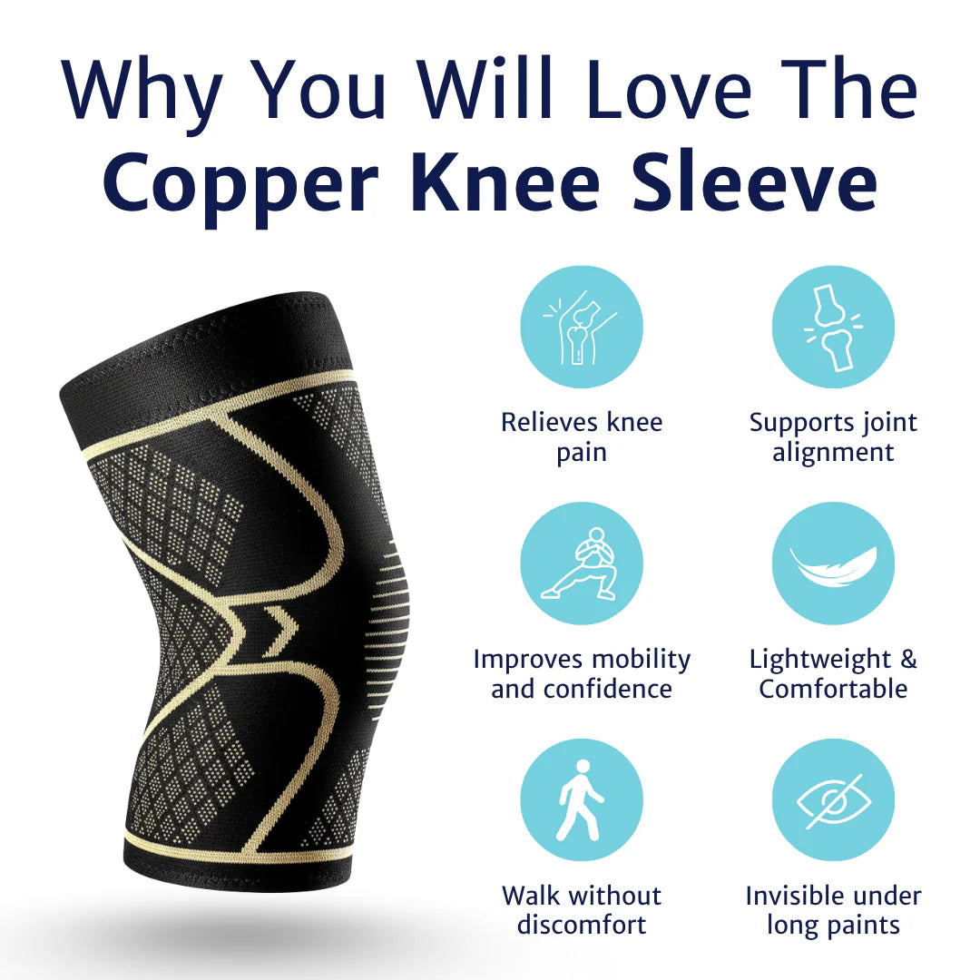 Copper Knee Support & Straps for Running – Compression Sleeve for Pain Relief, Stability & Mobility