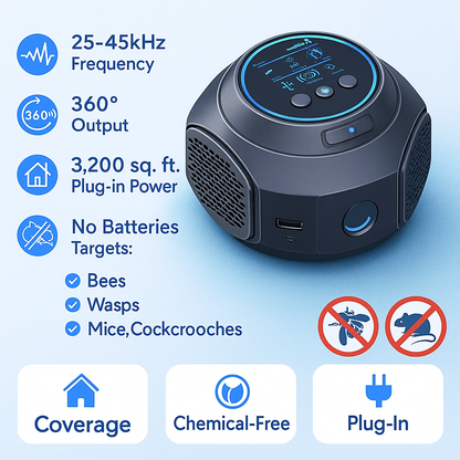 Ultrasonic Bee & Wasp Repellent Device | Chemical-Free. 360° Coverage for Home & Outdoor Pest Control