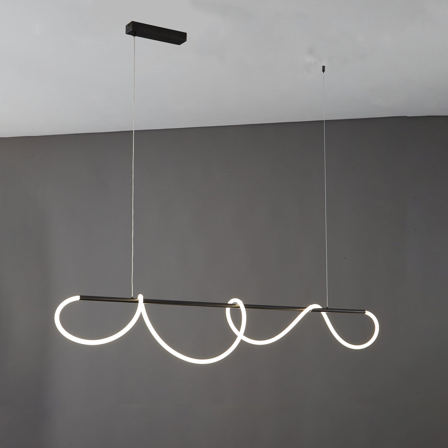 LED Linear Brass Chandelier | Dimmable. Damp Rated & Adjustable Height for Dining Room and Living Spaces