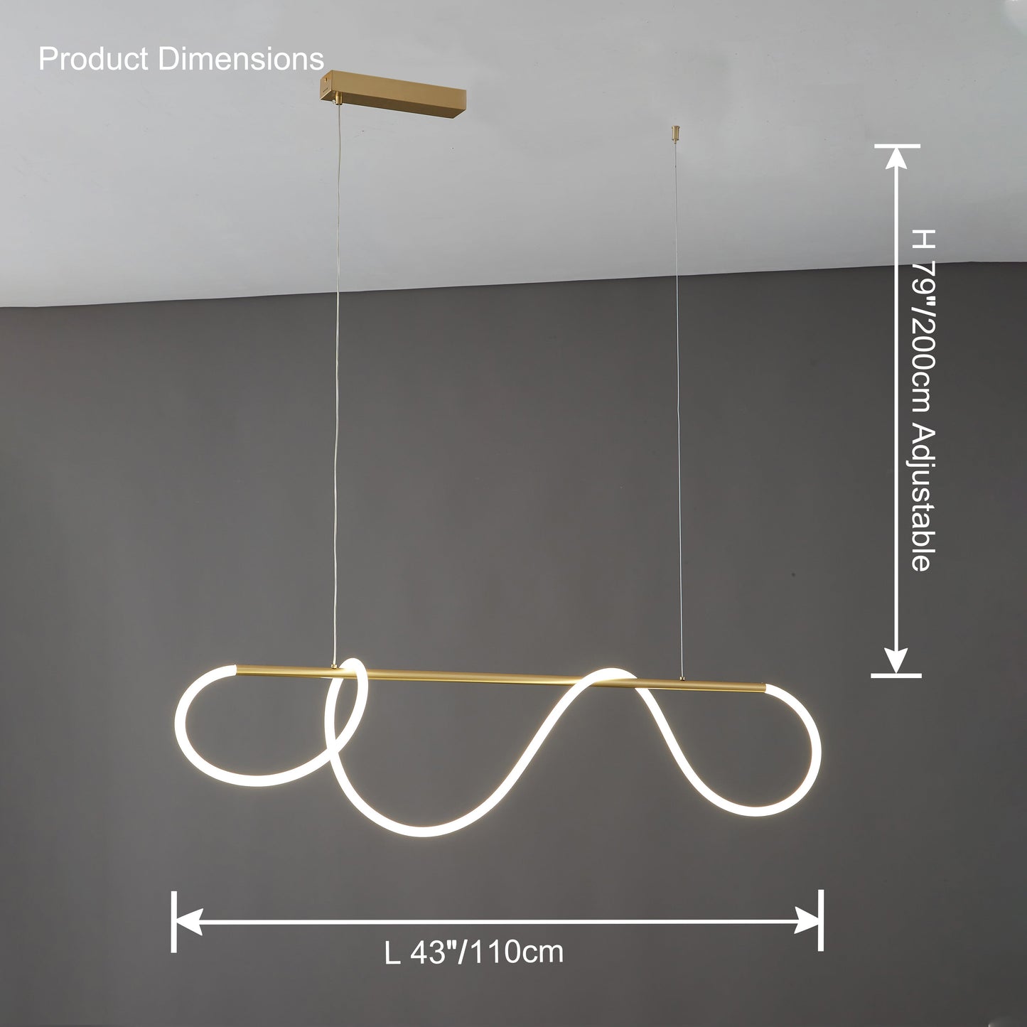 LED Linear Brass Chandelier | Dimmable. Damp Rated & Adjustable Height for Dining Room and Living Spaces