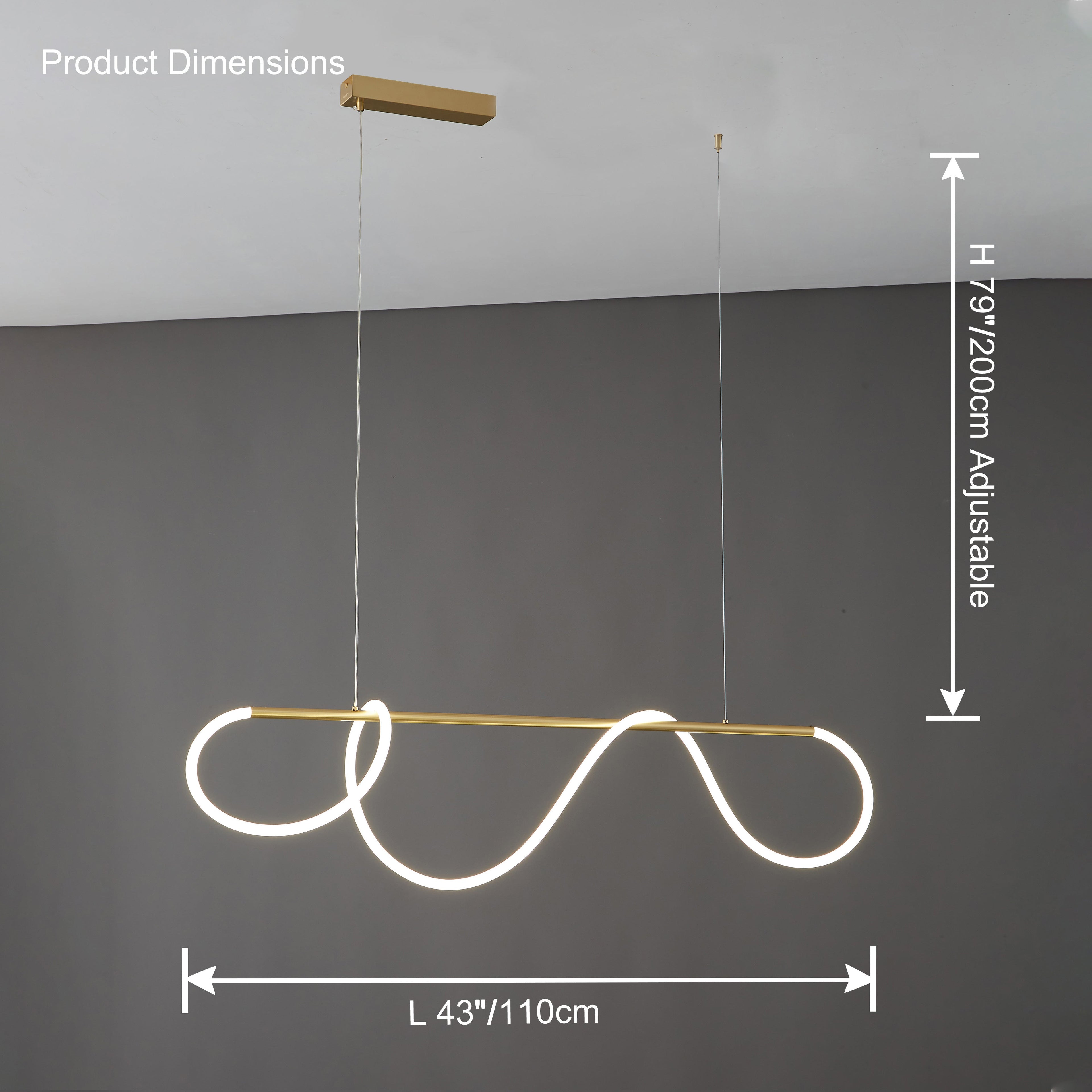 LED Linear Brass Chandelier | Dimmable. Damp Rated & Adjustable Height for Dining Room and Living Spaces