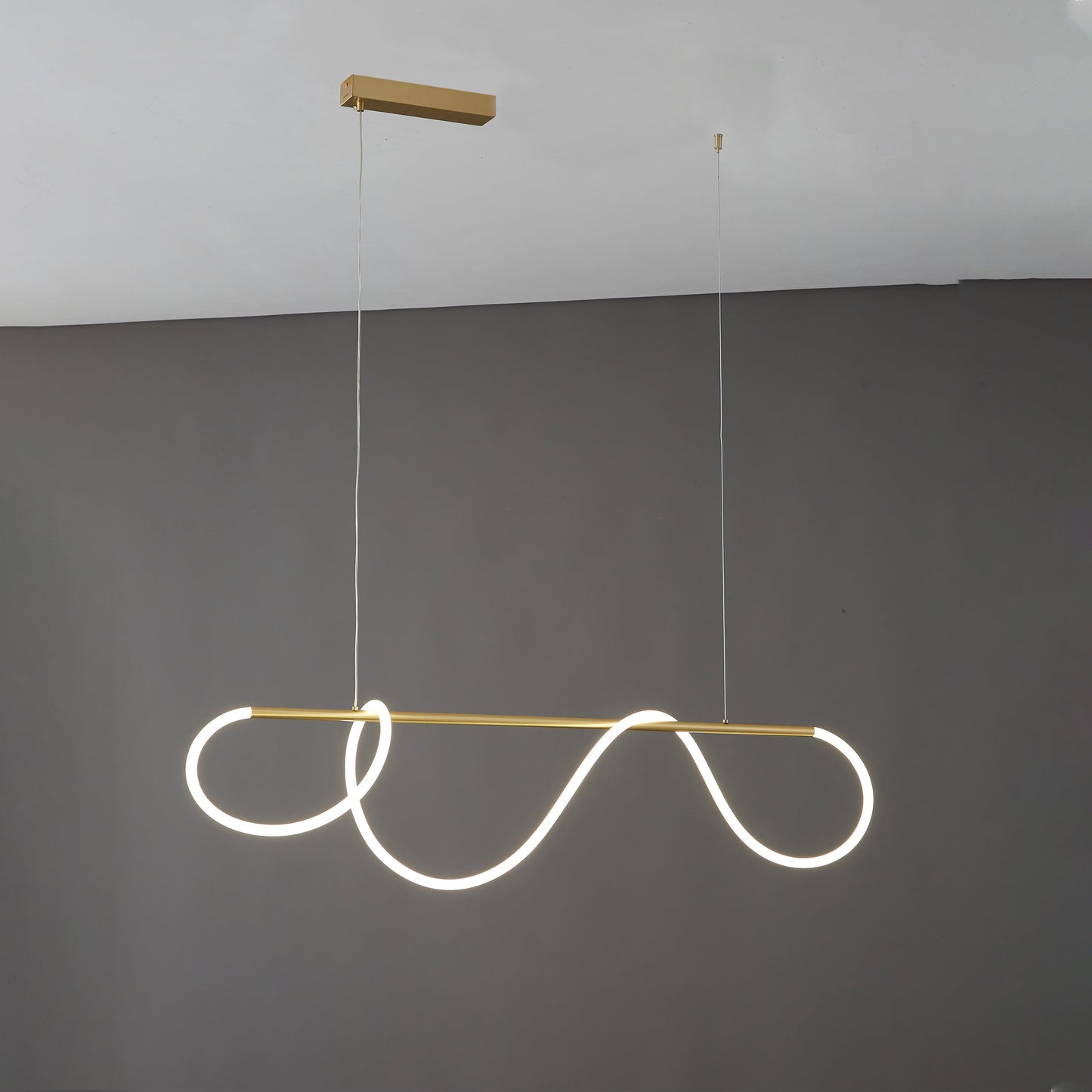 LED Linear Brass Chandelier | Dimmable. Damp Rated & Adjustable Height for Dining Room and Living Spaces
