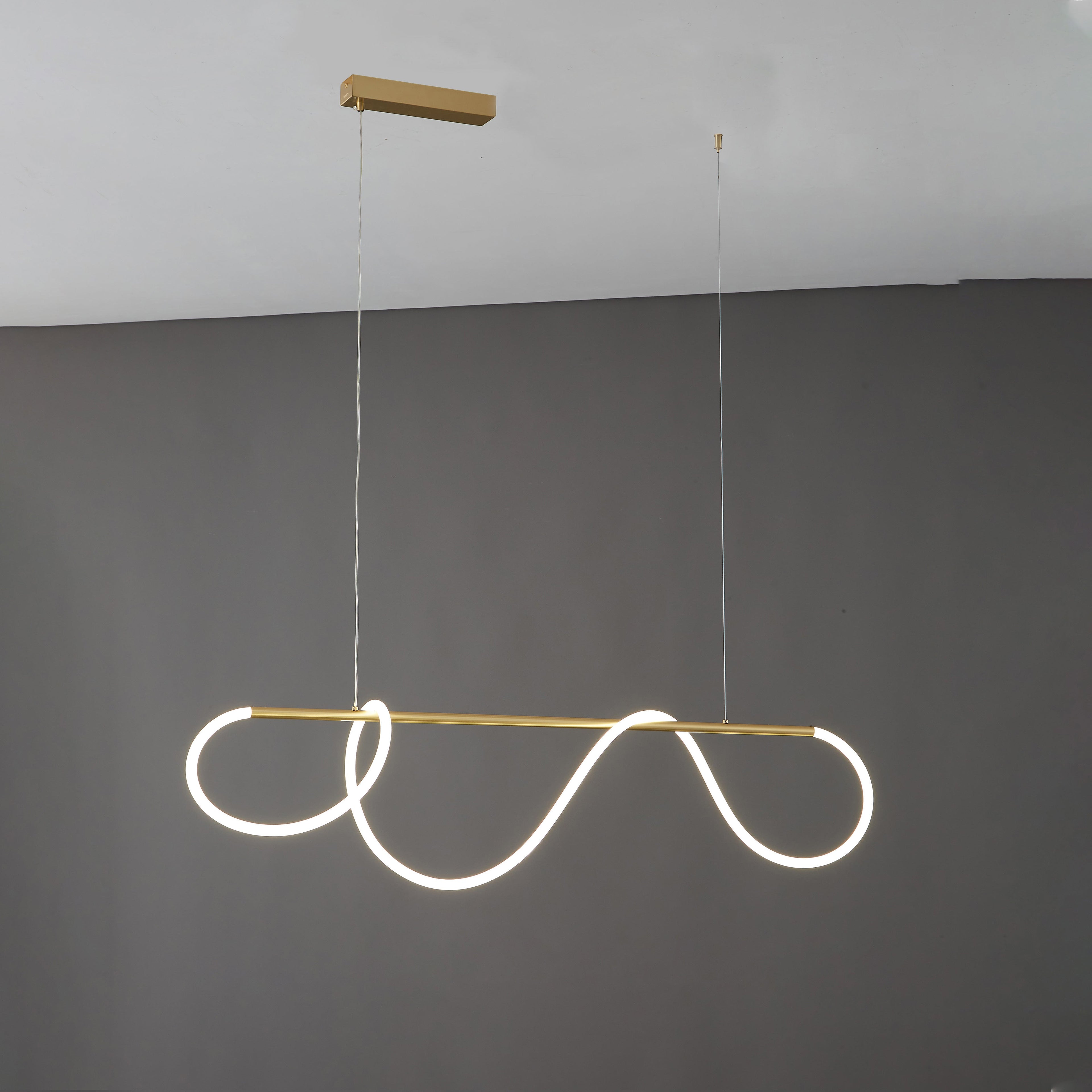 LED Linear Brass Chandelier | Dimmable. Damp Rated & Adjustable Height for Dining Room and Living Spaces