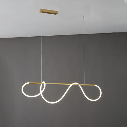 LED Linear Brass Chandelier | Dimmable. Damp Rated & Adjustable Height for Dining Room and Living Spaces