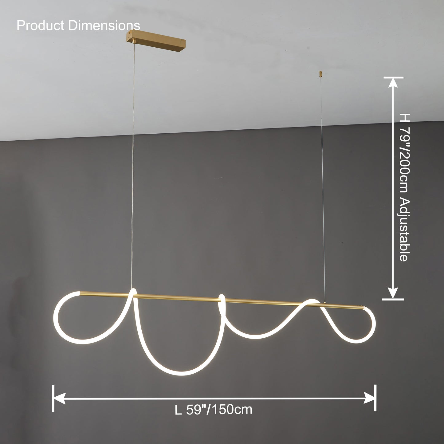 LED Linear Brass Chandelier | Dimmable. Damp Rated & Adjustable Height for Dining Room and Living Spaces