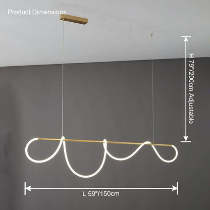 LED Linear Brass Chandelier | Dimmable. Damp Rated & Adjustable Height for Dining Room and Living Spaces
