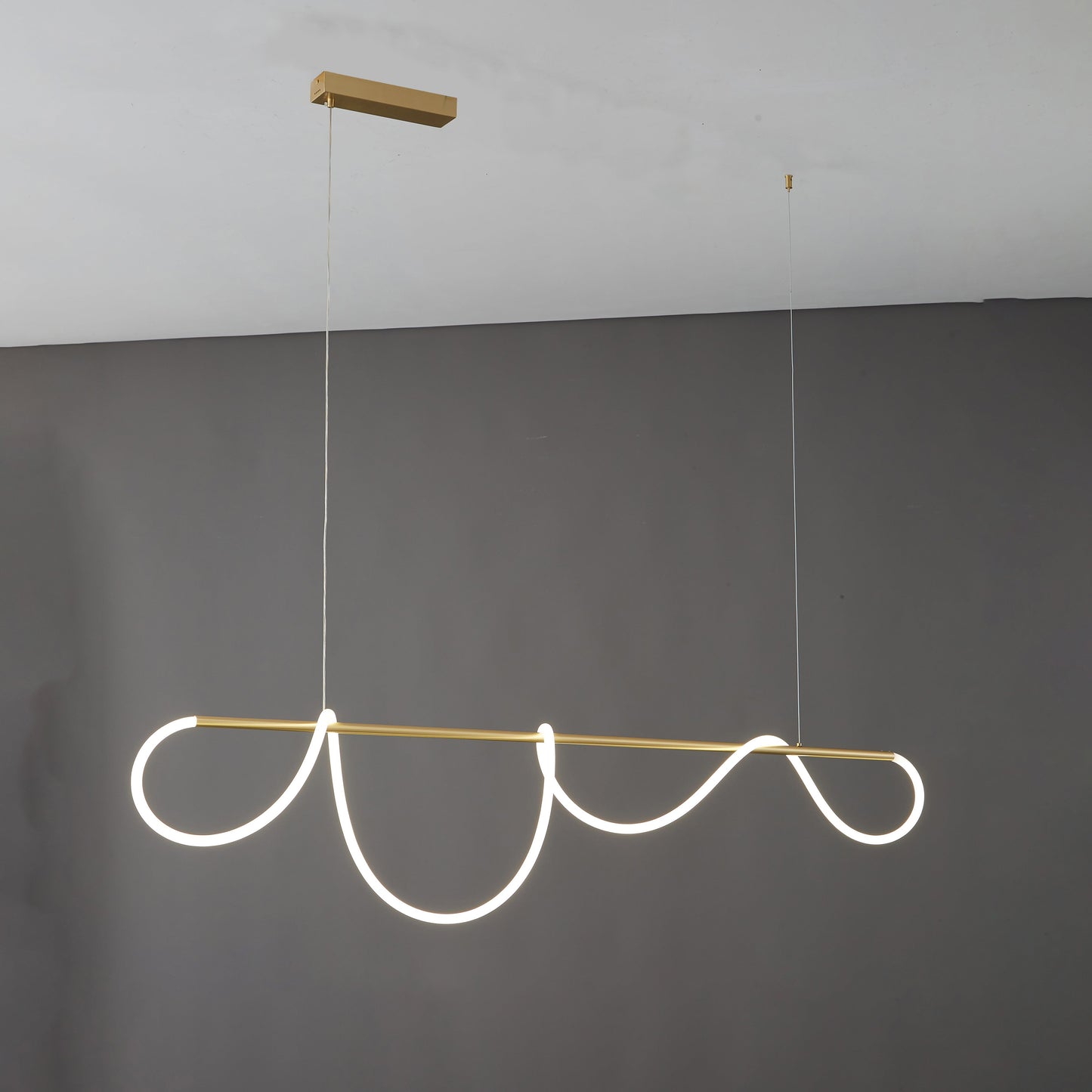 LED Linear Brass Chandelier | Dimmable. Damp Rated & Adjustable Height for Dining Room and Living Spaces