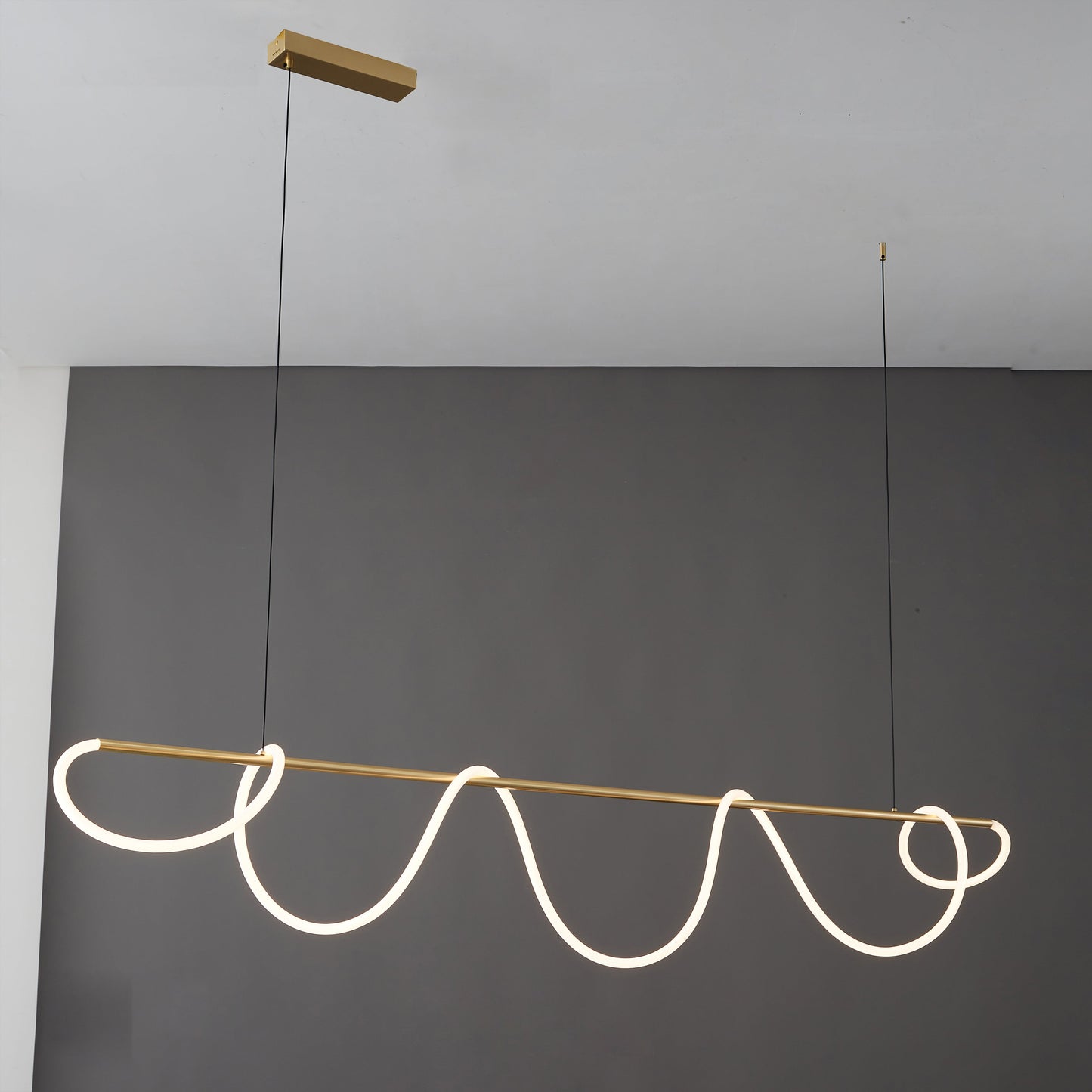 LED Linear Brass Chandelier | Dimmable. Damp Rated & Adjustable Height for Dining Room and Living Spaces