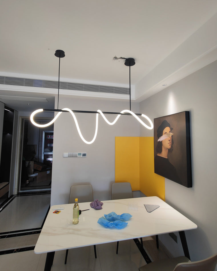 LED Linear Brass Chandelier | Dimmable. Damp Rated & Adjustable Height for Dining Room and Living Spaces