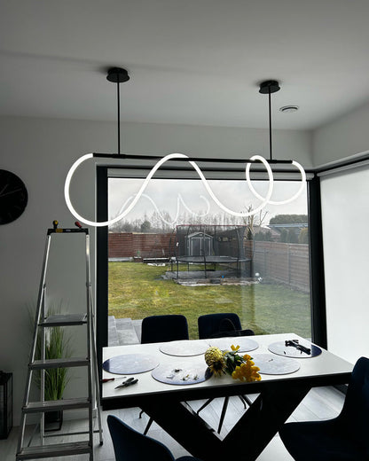 LED Linear Brass Chandelier | Dimmable. Damp Rated & Adjustable Height for Dining Room and Living Spaces