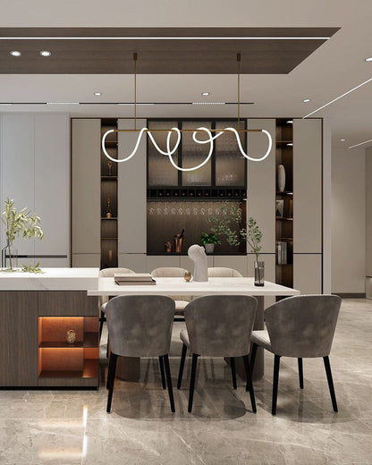 LED Linear Brass Chandelier | Dimmable. Damp Rated & Adjustable Height for Dining Room and Living Spaces