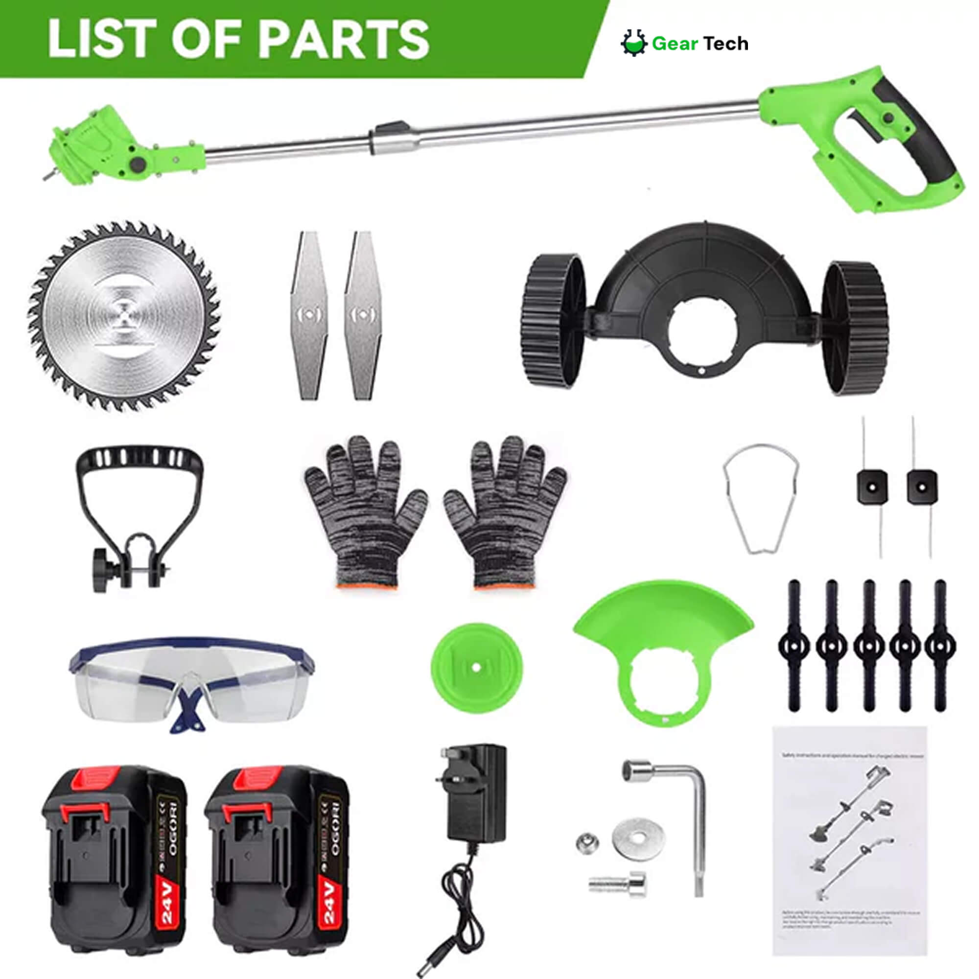 24V Cordless Grass Trimmer | 4-in-1 Adjustable Cutting Head & Powerful Battery for Residential Lawn Care