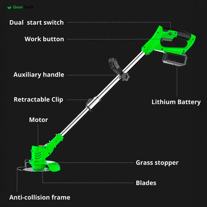 24V Cordless Grass Trimmer | 4-in-1 Adjustable Cutting Head & Powerful Battery for Residential Lawn Care