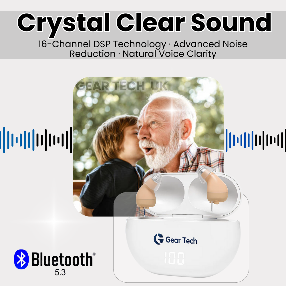 No Prescription Hearing Aids UK | Discreet Rechargeable Air Conduction Hearing Devices with Bluetooth App Control & Noise Reduction