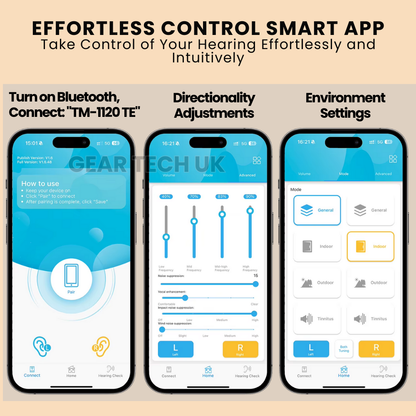 No Prescription Hearing Aids UK | Discreet Rechargeable Air Conduction Hearing Devices with Bluetooth App Control & Noise Reduction