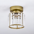 Modern 1-Light Flush Mount Ceiling Light | Black Brass Fixture with Crystal Shade for Hallway & Living Room