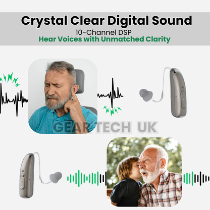 BTE Digital Hearing Aids – Rechargeable Behind the Ear Hearing Amplifiers with Noise Cancelling & Volume Control