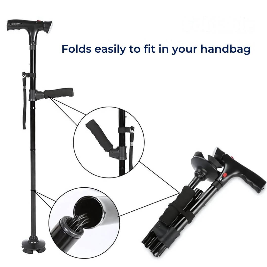 Walking Cane for Seniors – Collapsible Telescopic 5-Height Adjustable Cane for Travel & Daily Use
