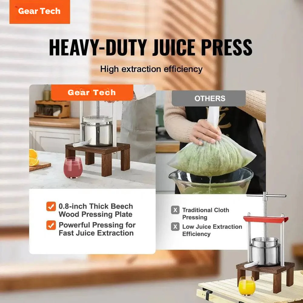 Manual Fruit & Wine Press | 2L Capacity, Sturdy Beech Wood & Stainless Steel for Efficient Juicing at Home or Winery