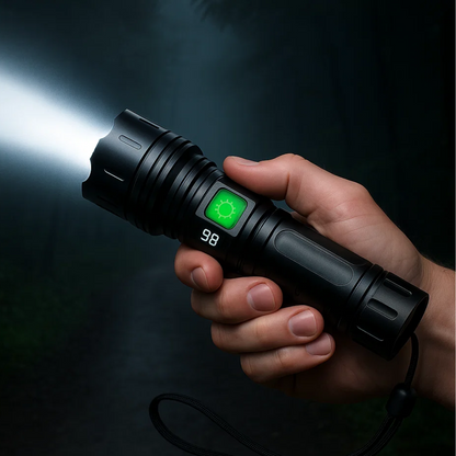 100,000 Lumen Rechargeable LED Flashlight | Waterproof, Impact-Resistant & Ideal for Hiking, Emergencies & Power Outages