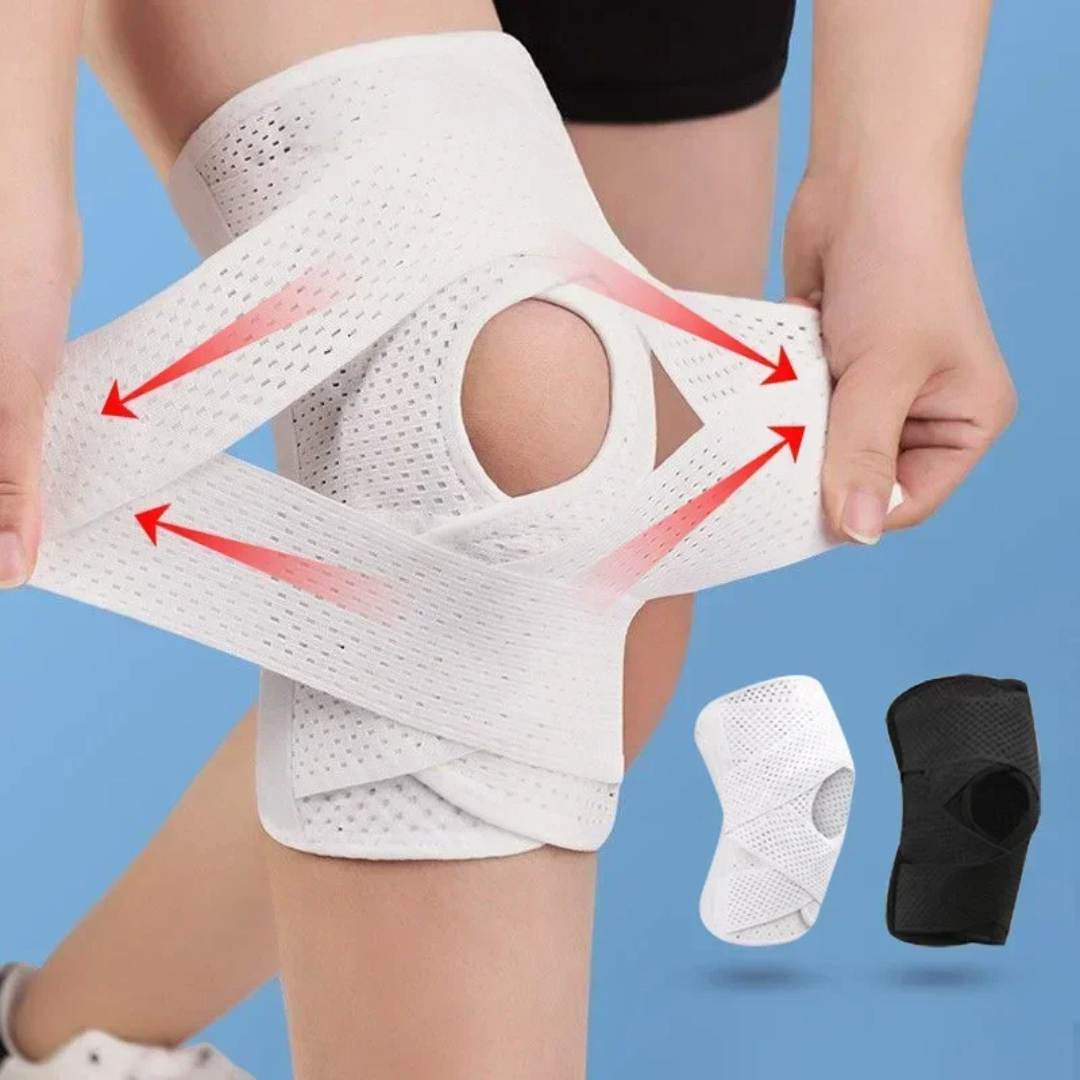 Knee Straps for Gym – Compression Knee Pads with Support Springs & Tension Strap for Stability & Pain Relief