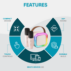 Mini Karaoke Machine for Kids | Portable Bluetooth Speaker with 2 Microphones, Voice Changer & LED Lights for Family Fun