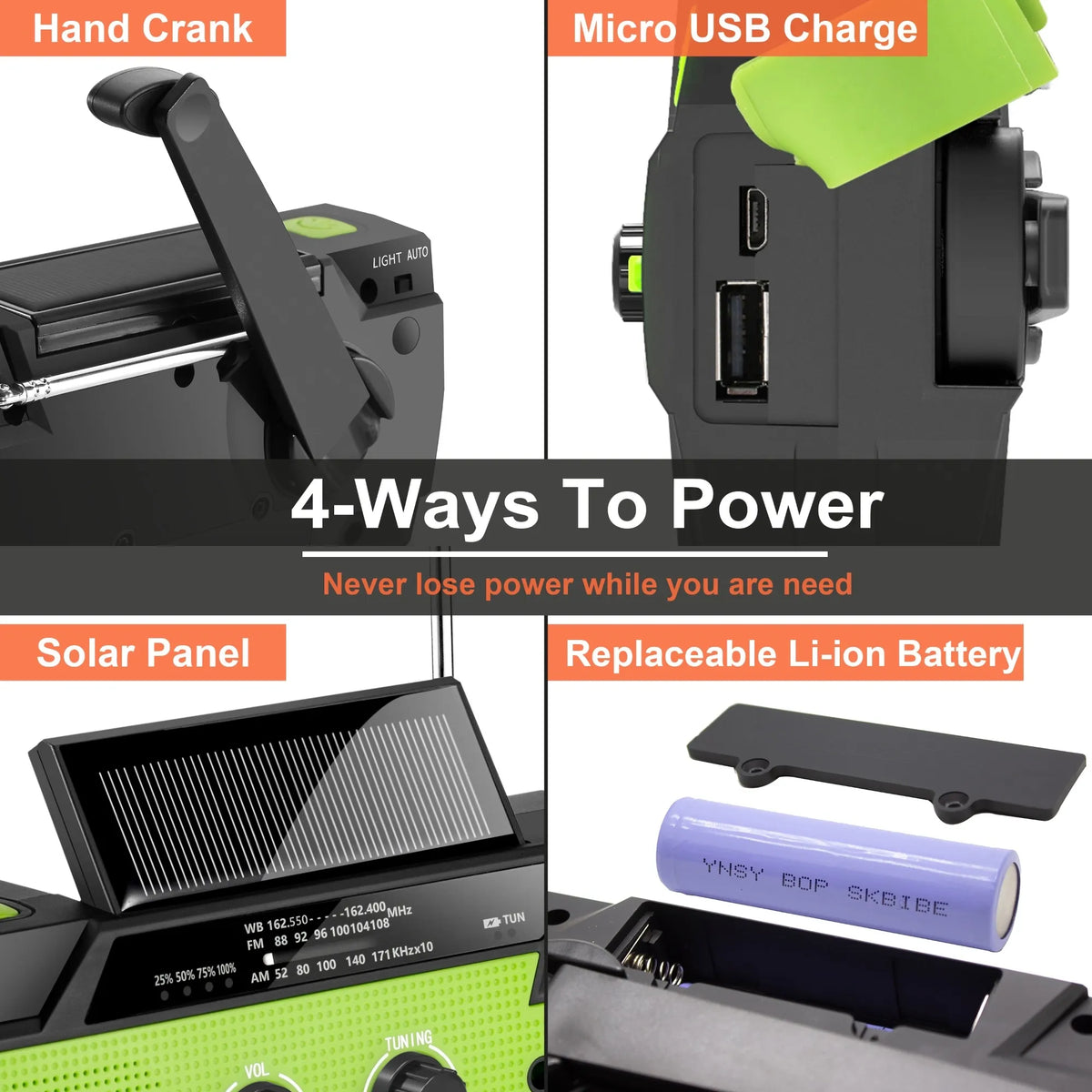 All-In-One Emergency Radio | 4000mAh Battery, Solar & Hand Crank Charging for Outdoor Adventures and Emergency Preparedness