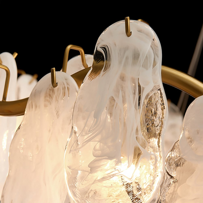 6-Light Tiered Cloud Glass Chandelier with Adjustable Cables for Dining Room & Entryway Lighting