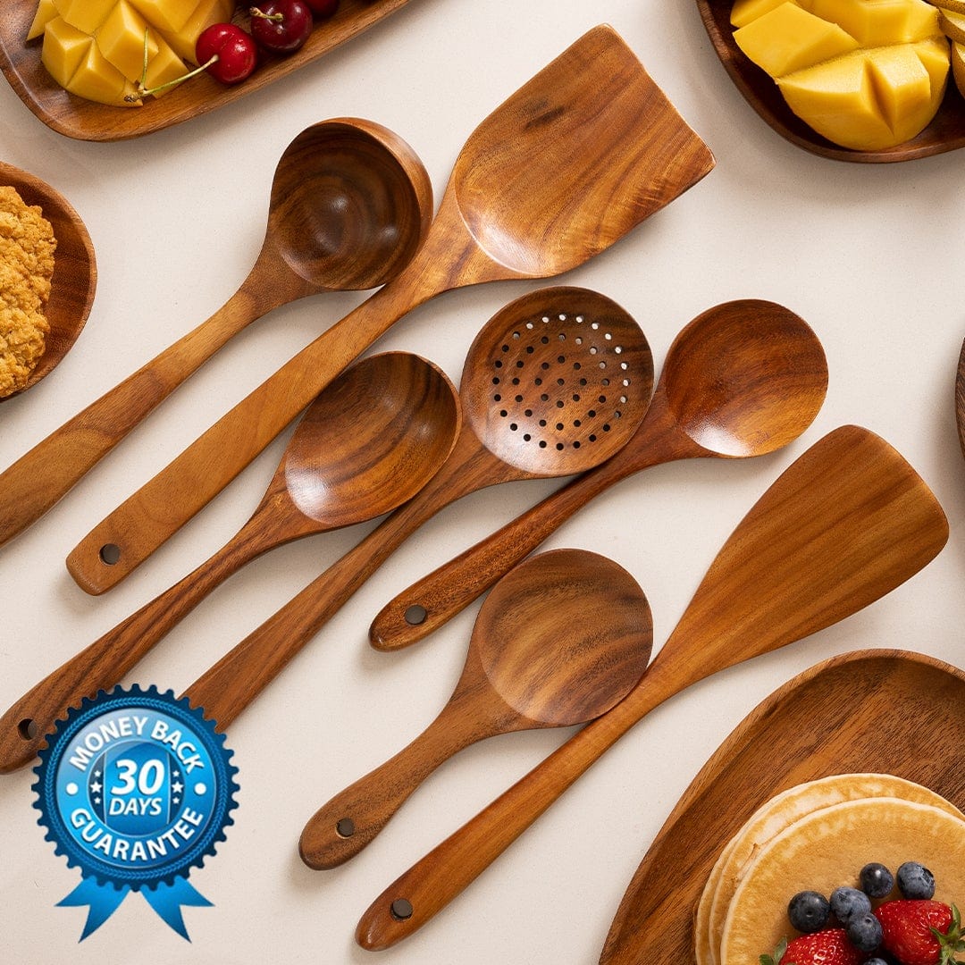 Teak Wooden Utensil Set - Sustainable Cooking Ideal like Retro Cooking Utensils