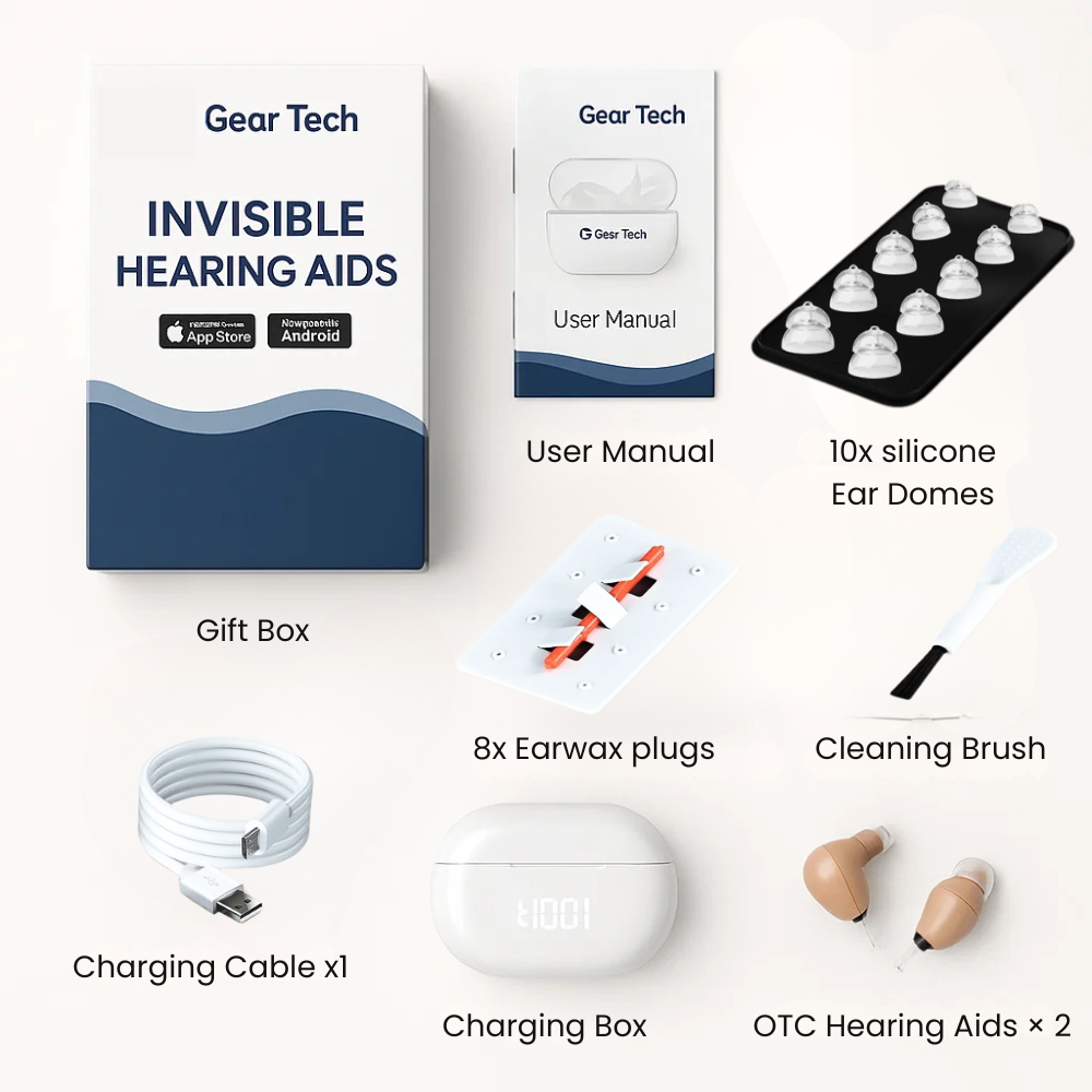 No Prescription Hearing Aids UK | Discreet Rechargeable Air Conduction Hearing Devices with Bluetooth App Control & Noise Reduction