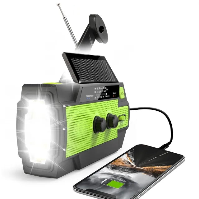 All-In-One Emergency Radio | 4000mAh Battery, Solar & Hand Crank Charging for Outdoor Adventures and Emergency Preparedness