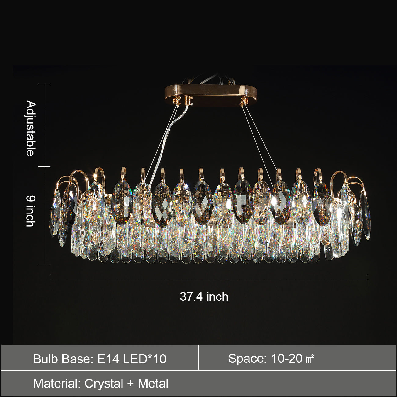 K9 Crystal Chandelier Light Fixture - Modern Hanging Pendant for Dining Room & Living Room Decor