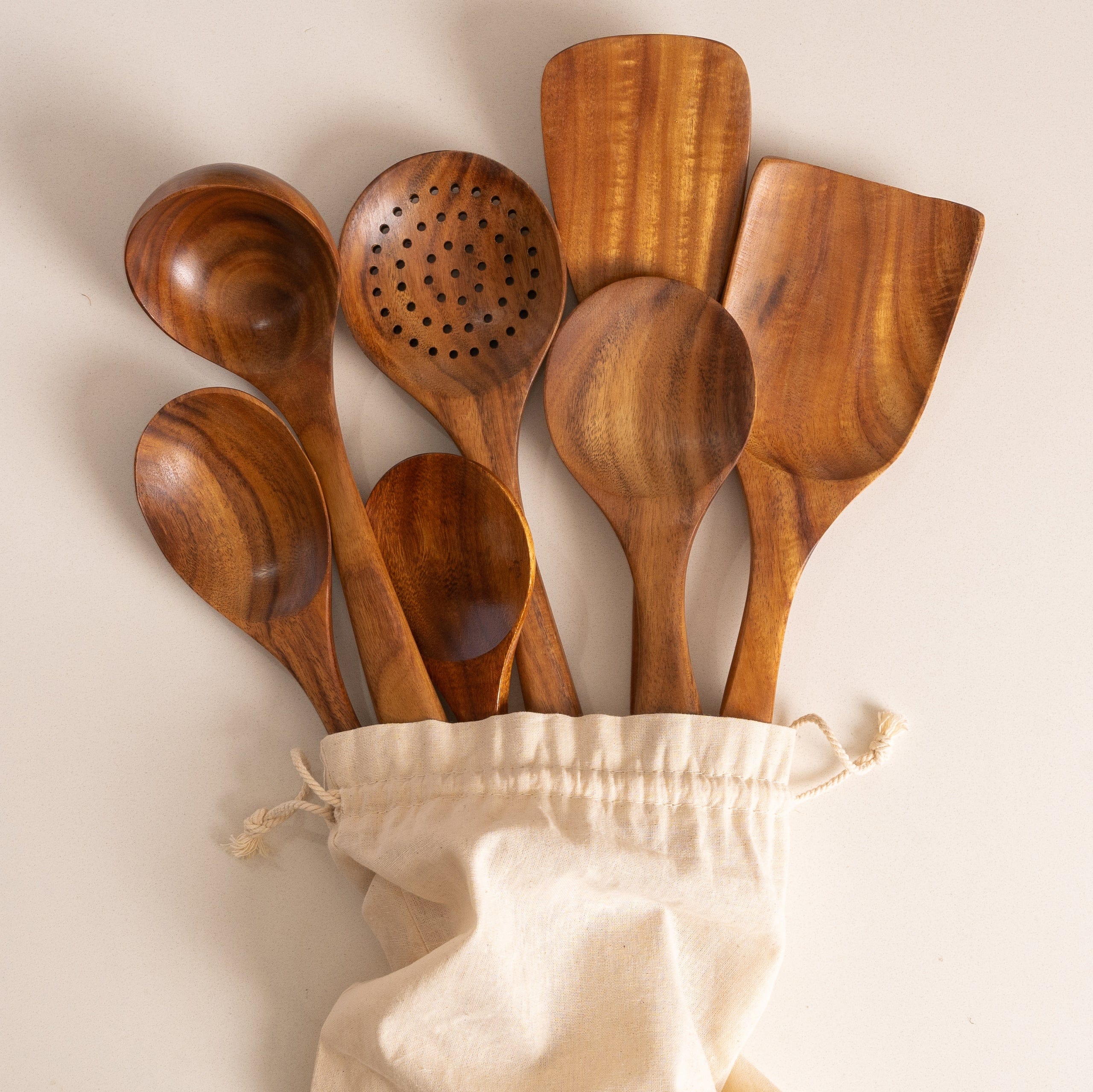 Teak Wooden Utensil Set - Sustainable Cooking Ideal like Retro Cooking Utensils