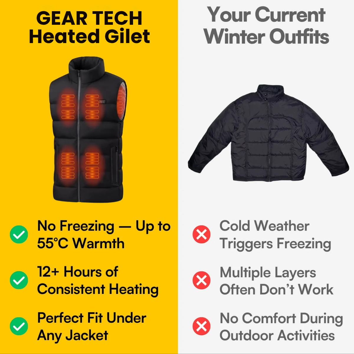 Mens Heated Gilet | Ultra-Thin Heated Vest, 9 Heating Zones & 8 Hours of Luxurious Warmth for Outdoor Activities