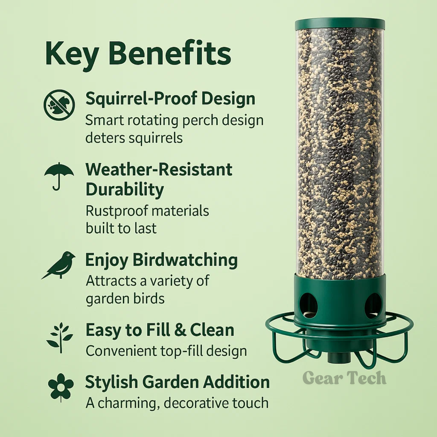 Squirrel Proof Bird Feeder | Heavy-Duty Metal, Multi-Feeding Ports & Ideal for Backyard Birdwatching