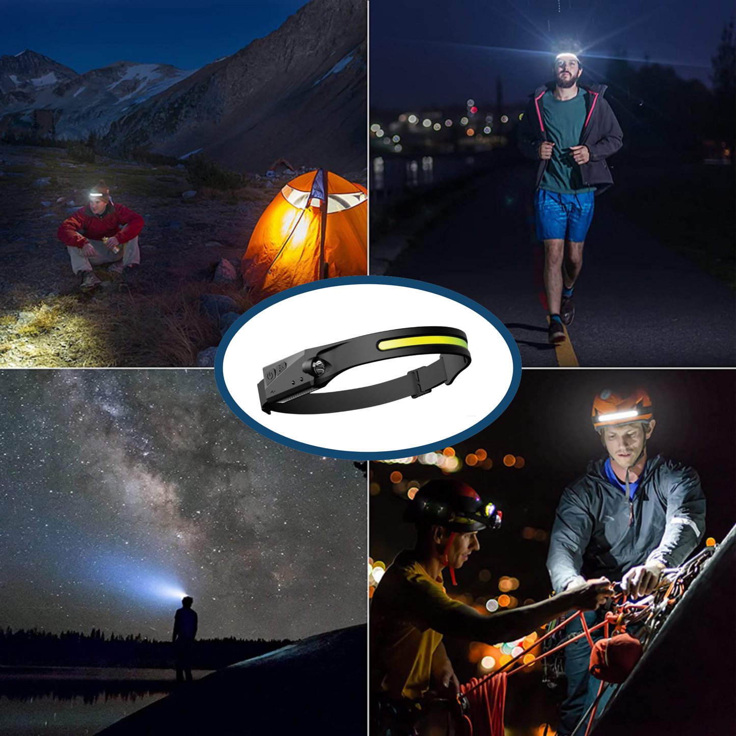 Head Torch Led | 180° Wide-Angle, Waterproof & Hands-Free for Hiking, Running, Camping & DIY Activities