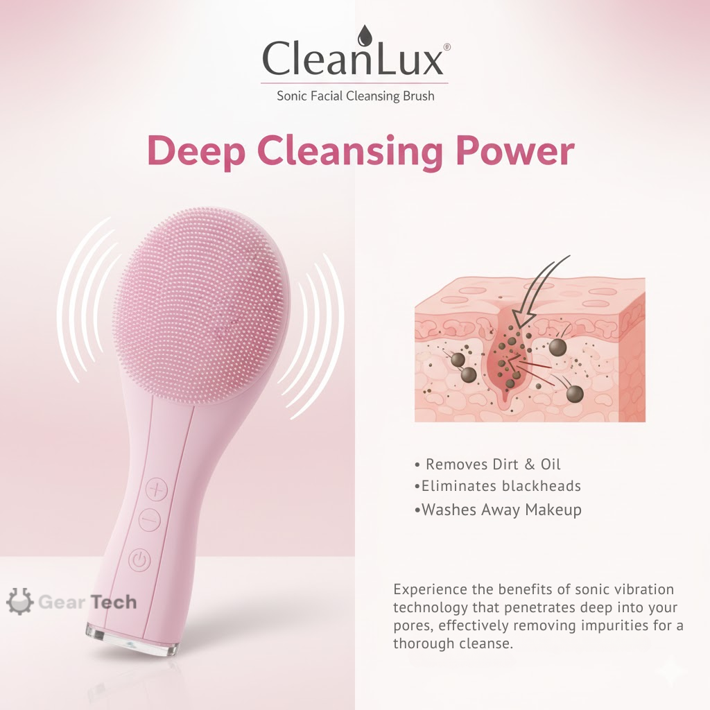 CleanLux™ Electric Facial Cleansing Brush | Waterproof Silicone, Sonic Vibration Technology for Deep Pore Cleansing and All Skin Types